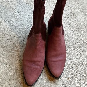Free People burgundy leather and fabric boots EUC